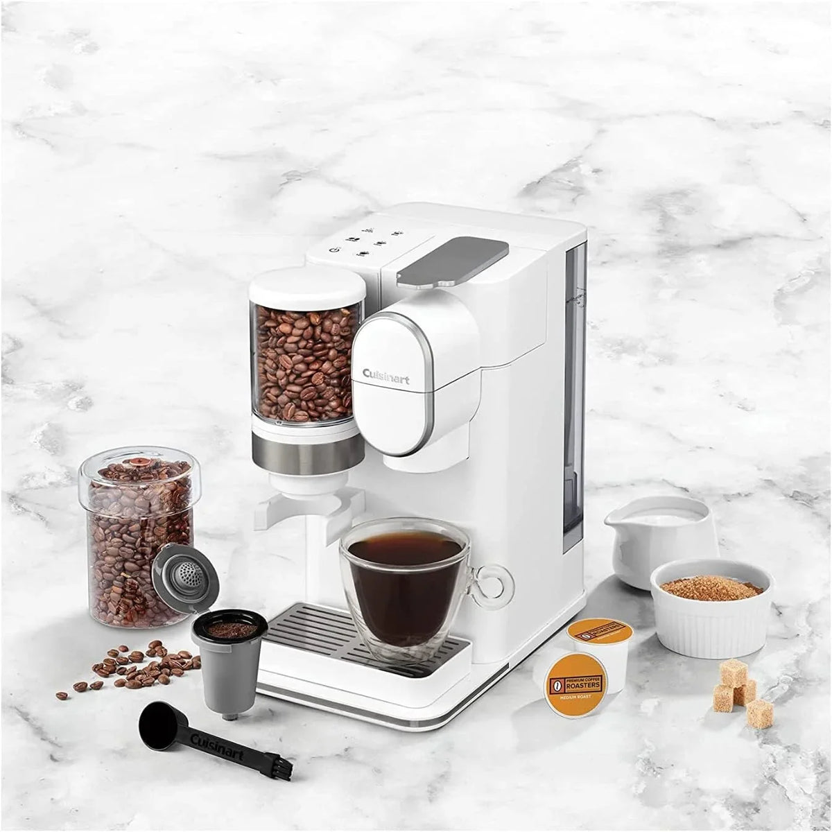 Cuisinart Single-Serve Coffee Maker + Coffee Grinder with 8 oz., 10 oz., and 12 oz. Serving Size, Compatible with Single-Cup Pods, 48-Ounce Removable Reservoir, Stainless Steel, DGB-2W