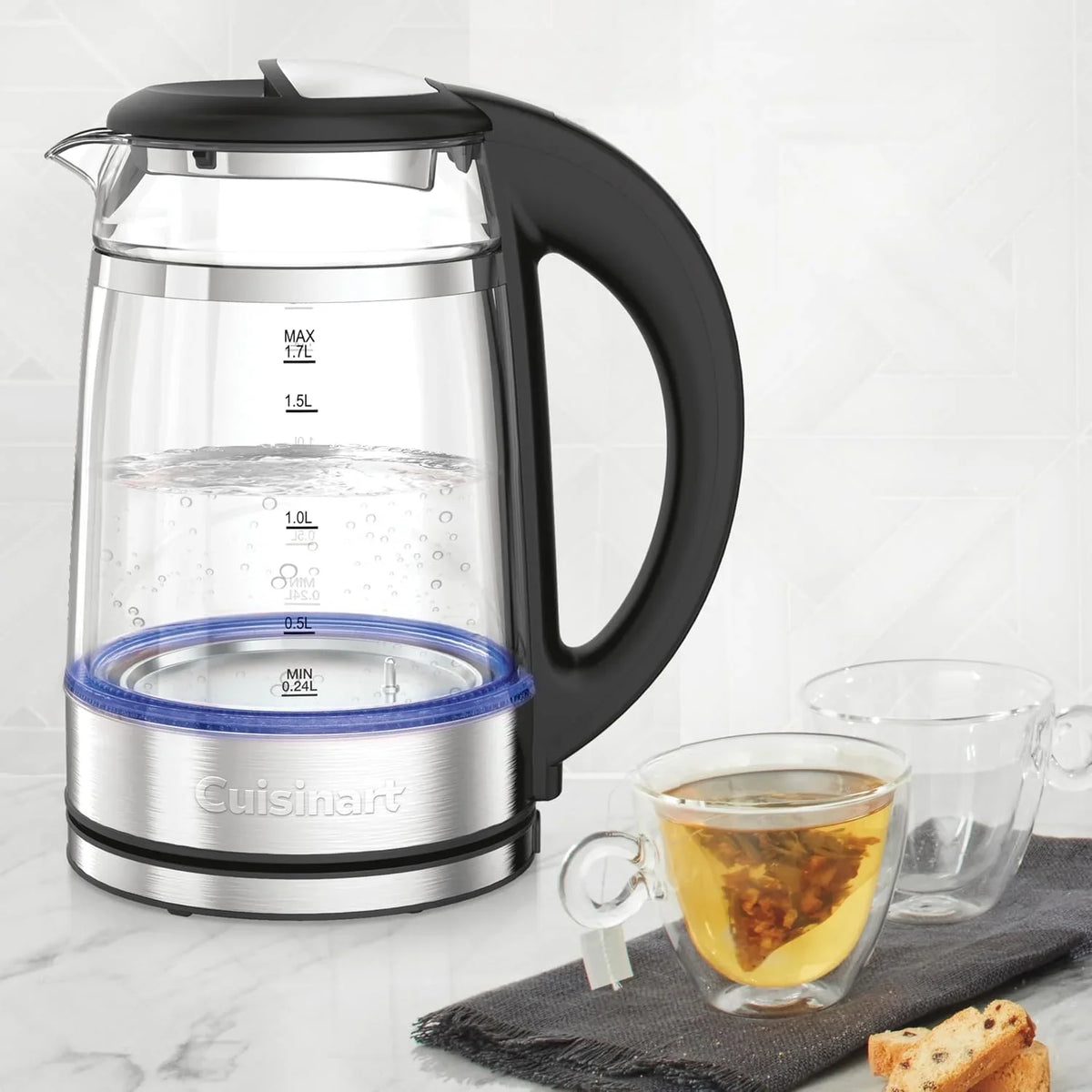 Cuisinart 1.7L Glass Variable Temperature Control Electric Kettle 110°F–212°F with Touchscreen Controls, Illumination, Dual‑Layer Cool‑Touch Design & Nondrip Spout