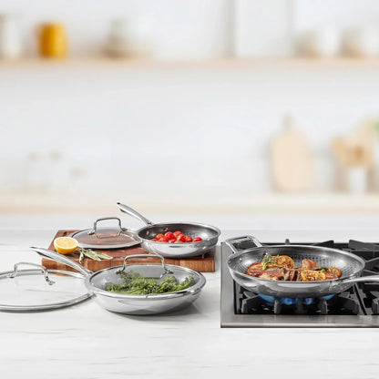 Cuisinart Skillet Set PurelySear Hybrid Tri-Ply Stainless Steel 6 Pc