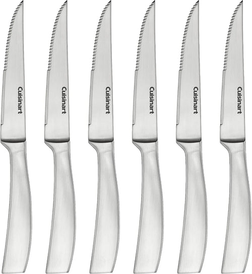 Cuisinart Forged Premium Steak Knives, 6-Piece Set, High-Carbon Stainless Steel Blades, Precision-Tapered V-Edge for Long-Lasting Sharpness, Dishwasher Safe, C77SS-6PSK2