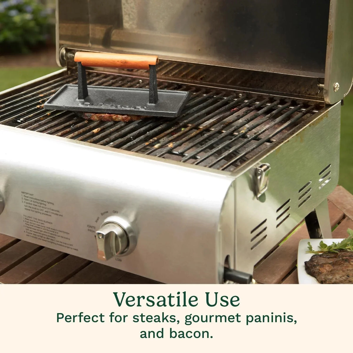 Cuisinart Cast Iron Grill Press with Wooden Handle,Heavy Duty Nonstick Rectangle Burger Press with Wood Handle,Perfect Grill Accessory for Steak,Bacon,Paninis and More,(Pack of 8)