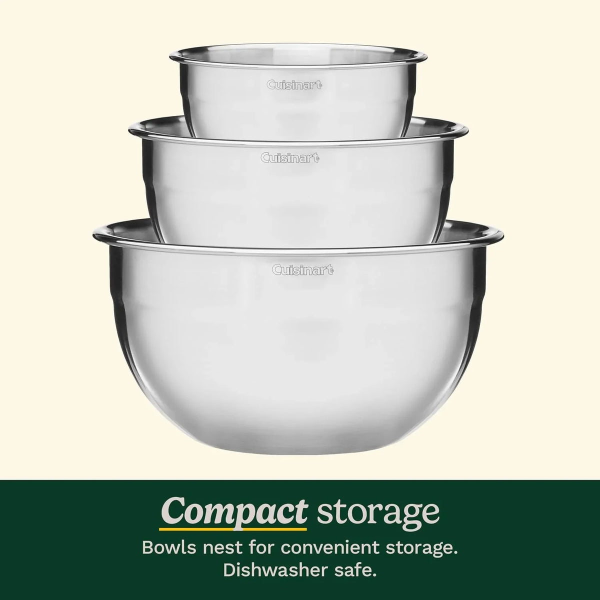 Cuisinart Mixing Bowl Set, Nesting Bowls, Stainless Steel, 3-Piece
