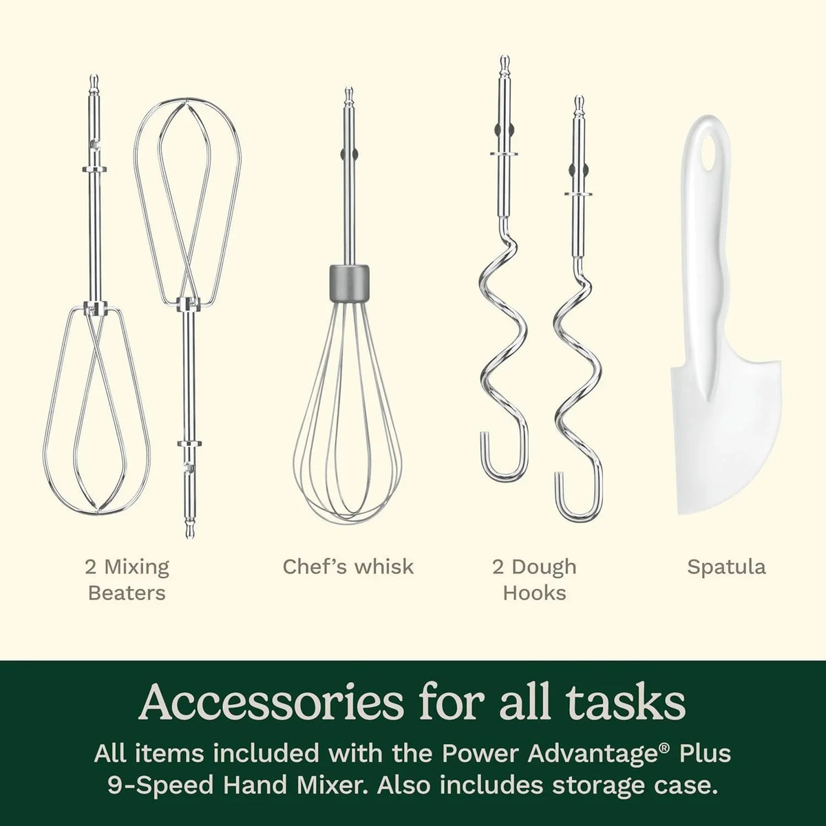 Cuisinart Power Advantage Plus 9-Speed Hand Mixer, 220W-Motor Hand Blender Electric Mixer with 9 Speed Settings, XL Dishwasher-Safe Beaters, 3 Low Mixing Speeds, Storage Case, Cream