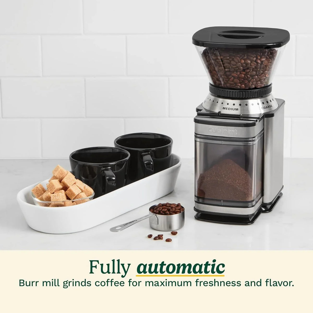 Cuisinart Coffee Grinder, Electric One-Touch Automatic Burr Coffee Grinder with 18-Position Grind Selector, Cup Size Selector for 4 – 18 Cups, Cream Stainless Steel