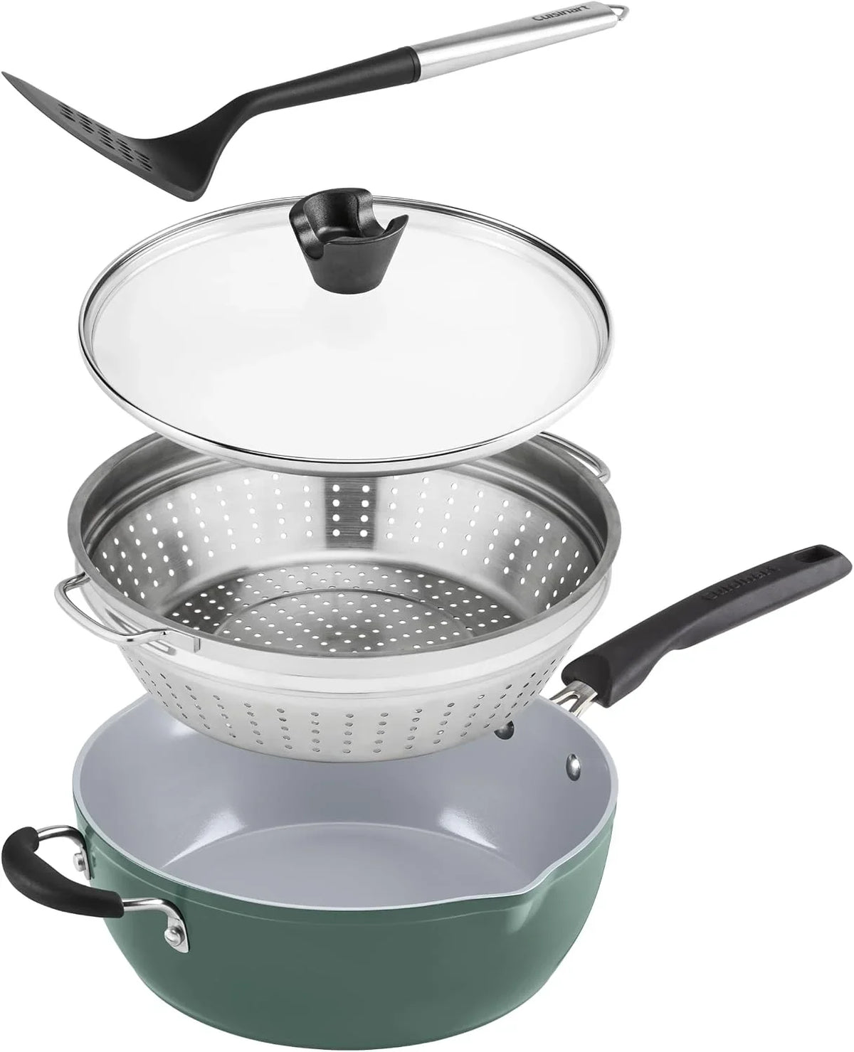 Cuisinart Preferred Pan 4-Pc Set - Sensible Sage Green (4.5 Qt. Multi-Purpose Pan w/Cover, Steamer, Slotted Turner)