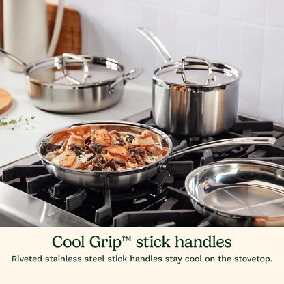 Cuisinart 15-Piece Cookware Set, MultiClad Pro Triple-Ply Stainless Steel Cookware Set, Heat Surround Technology, Cool Grip Stick Handles, Oven Safe up to 500F, MCPS-15N, Silver