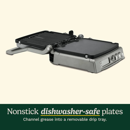 Cuisinart 6-in-1 Elite Griddler, Electric Grill, Griddle & Top Melt, 500°F Temperature Sear Function, LCD Screen, Dishwasher-Safe Cooking Plates, GR-300WSP1, Stainless Steel