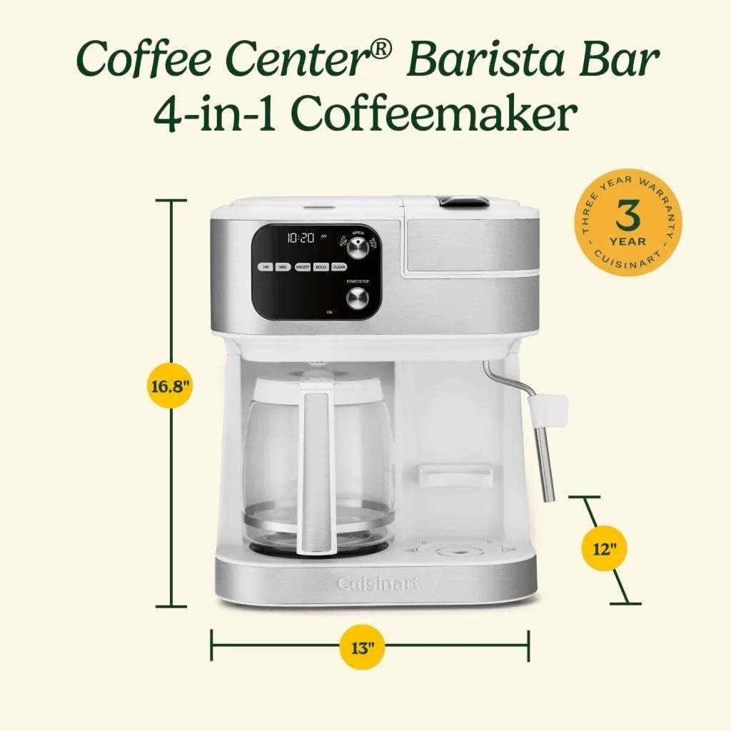 Cuisinart Coffee Center Barista Bar 4-in-1 Coffee Maker, Single-Serve Pods Compatible, Coffeemaker, Three Brewing Sizes, SS-4N1WNAS, White